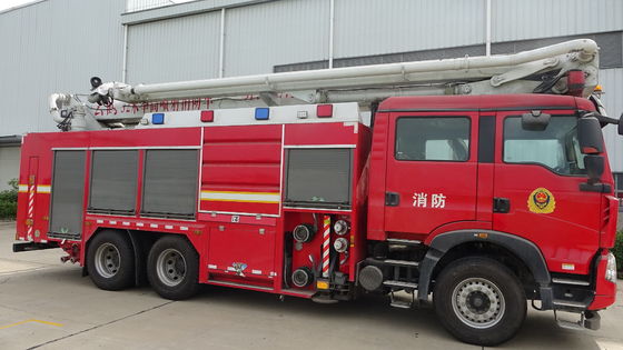 SINOTRUK 440hp Water Tower Fire Truck With 3 Axles 32M Telescopic Boom